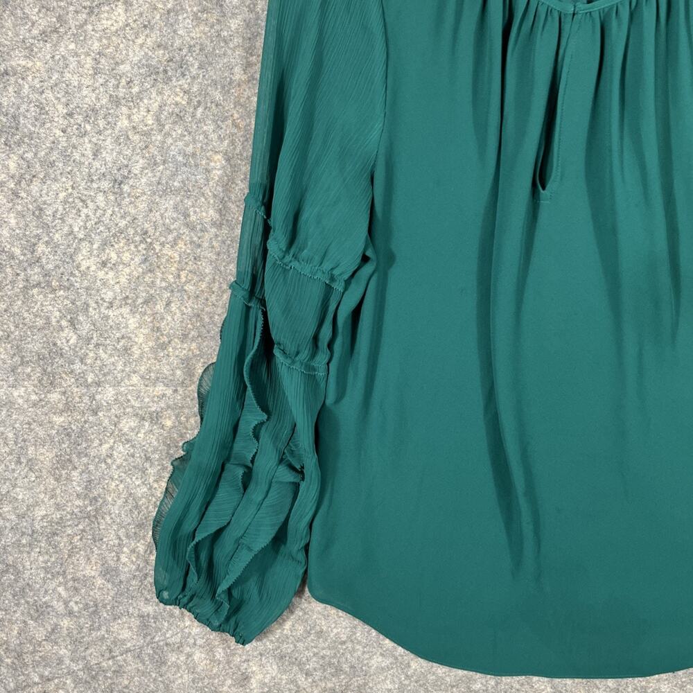 Forest Green Blouse w/ Fluffy Sleeves Women's Size Large‎ Worthington - Picture 4 of 7